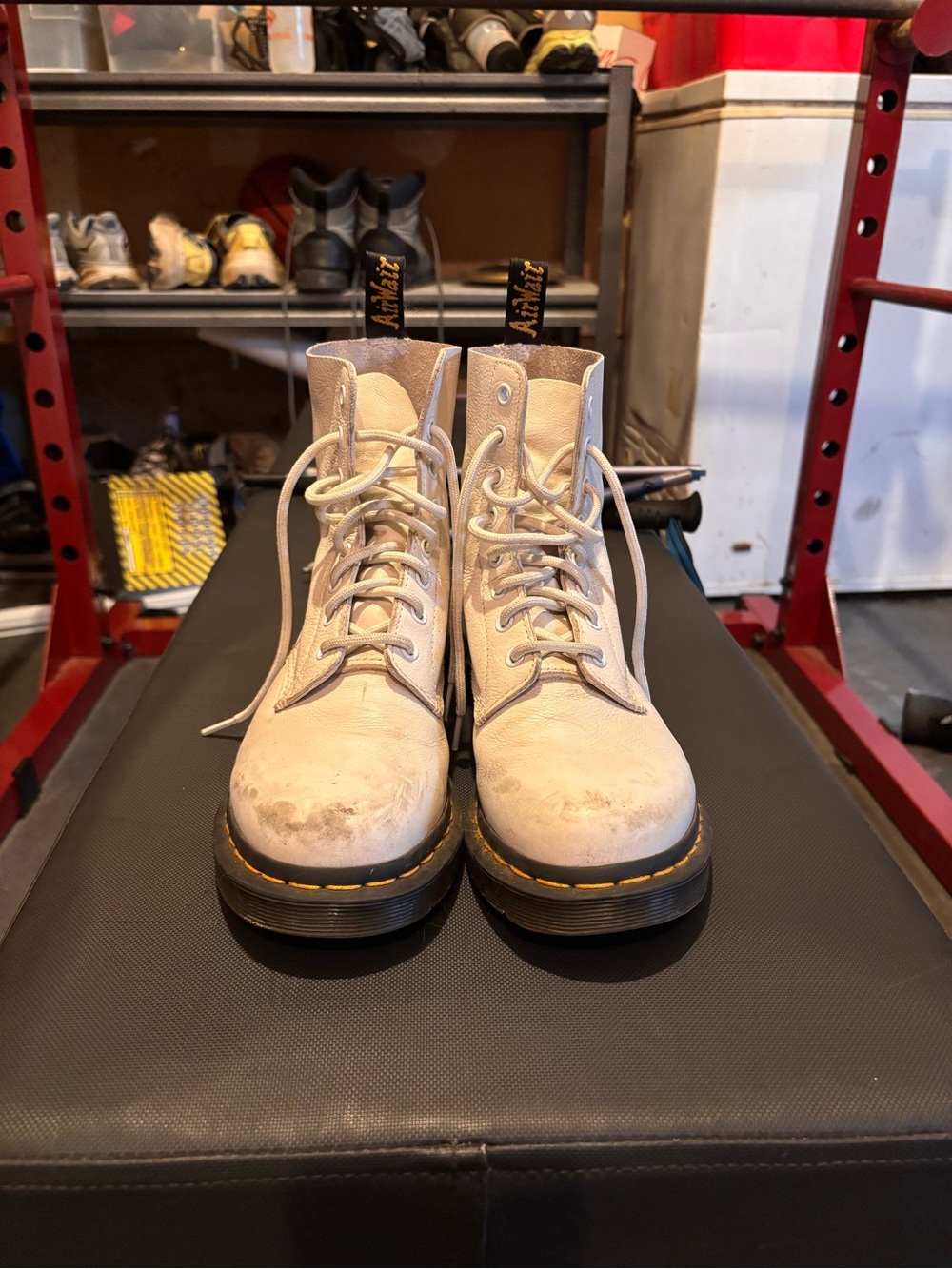 Dr. Martens Cream Leather Lace-Up Combat Boots